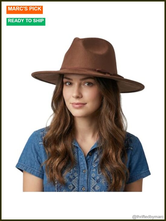Classic Wide Brim Fedora Hat Suede Adjustable Strap